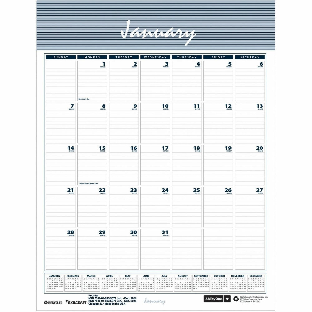 SKILCRAFT Monthly Wall Calendar 12-Month Vertical, 6935083 MPN:6935083