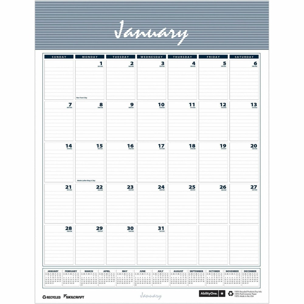 SKILCRAFT Monthly Wall Calendar 12-Month Vertical, Jan-Dec 2026, 15 1/2in x 22in, 6935087 MPN:6935087