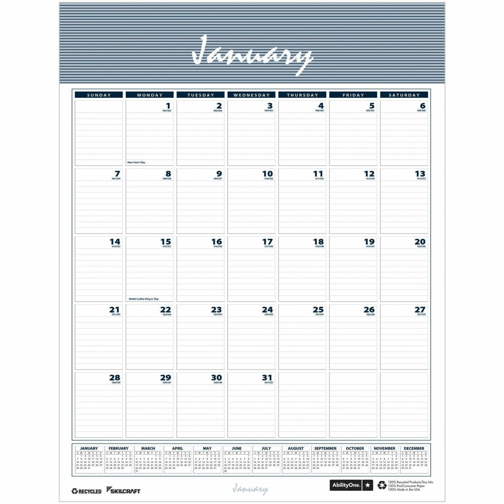SKILCRAFT Monthly Wall Calendar 12-Month Vertical, Jan-Dec 2026, 12in x 17in, 6935101 MPN:6935101
