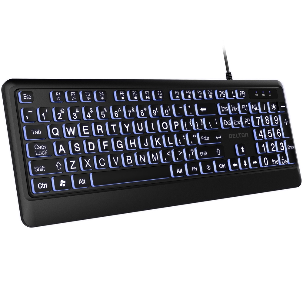 Delton KB20 Large Print Big Key Backlit Wired Keyboard, Black MPN:DBKBG20