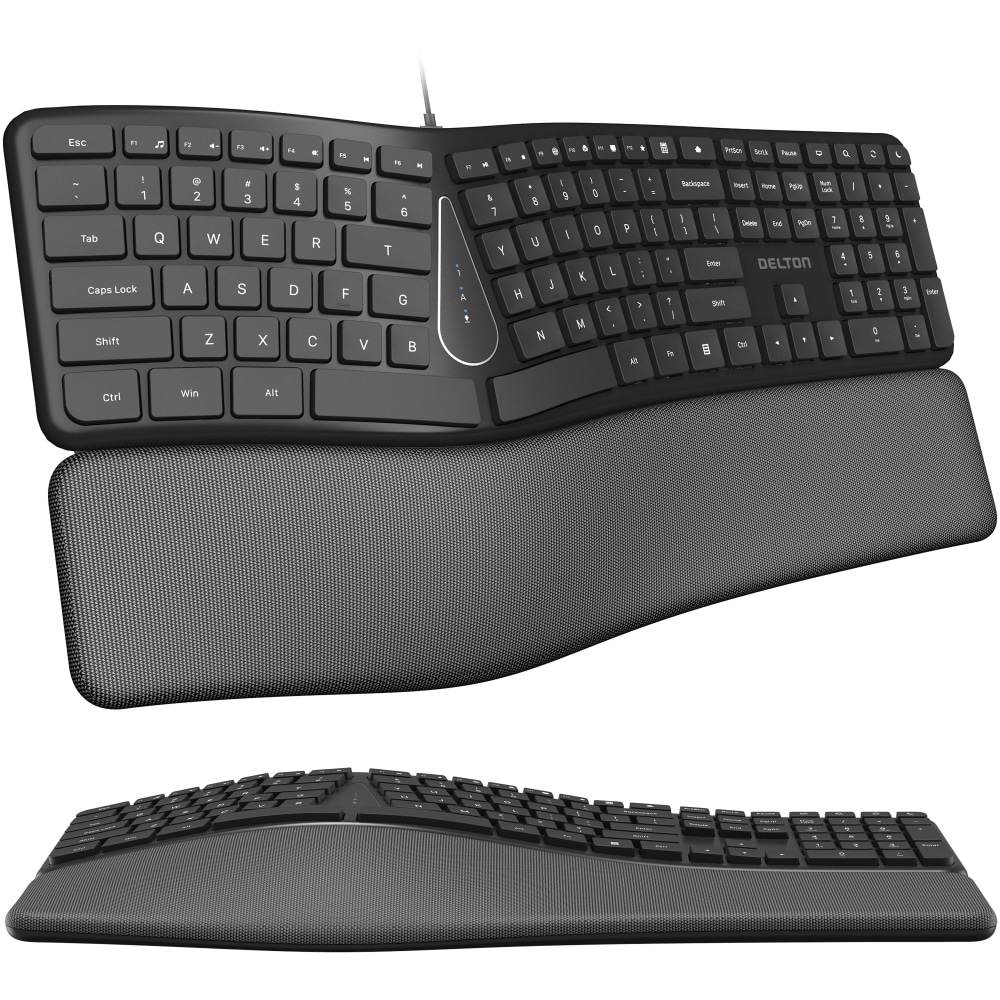 Delton KB250 Ergonomic Wired Keyboard, Black MPN:DKBE250-U