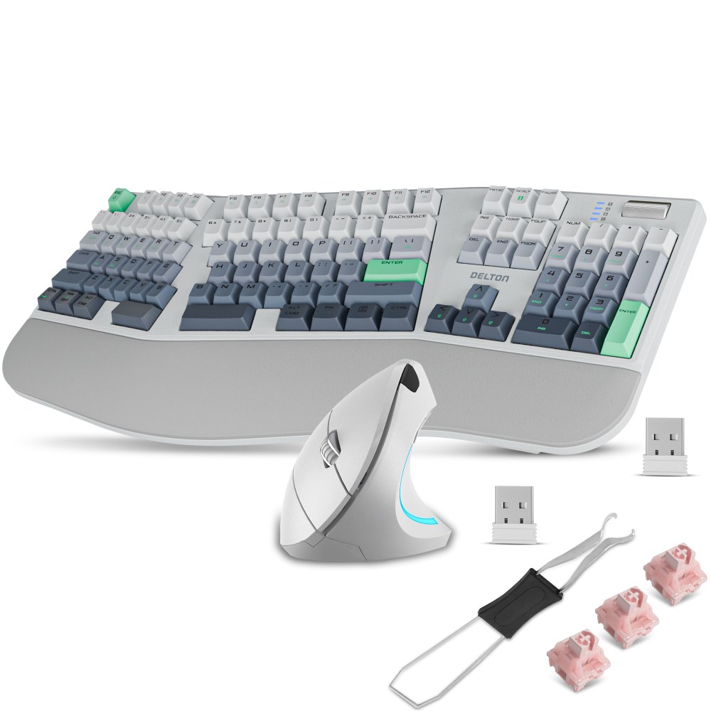 Delton Wireless Mechanical Keyboard with Wrist Rest and Vertical Computer Mouse Combo, White, Total Qty 1 MPN:DKBE450MWKT1