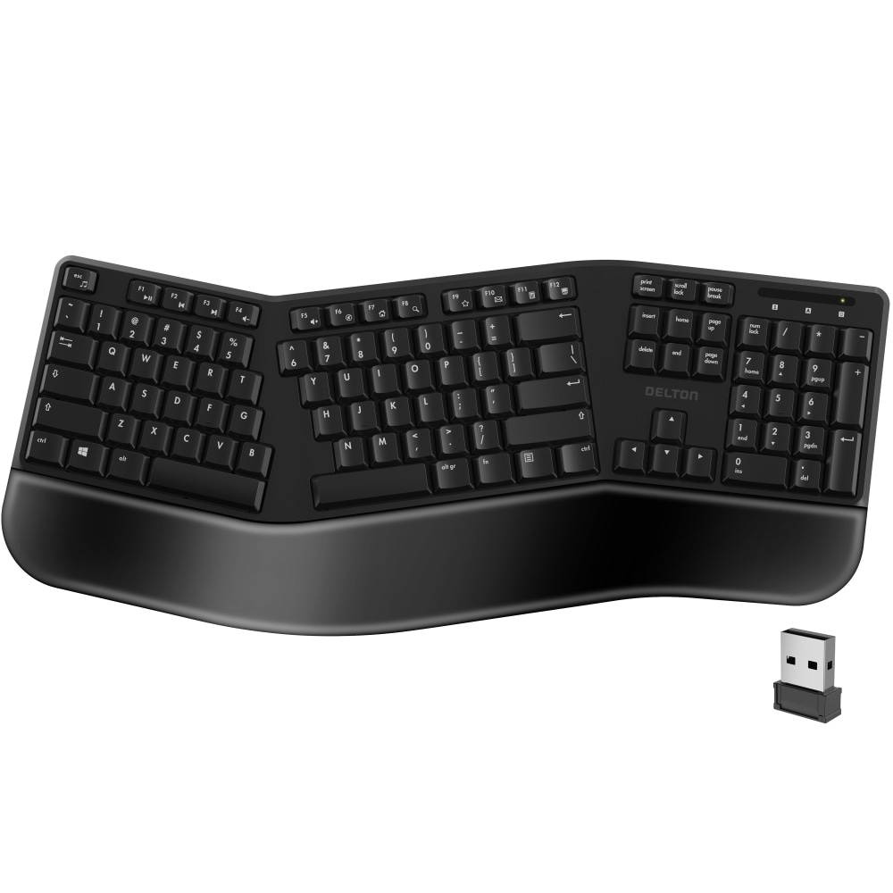 Delton KB200 Ergonomic Wrist Rest Wireless Keyboard With USB Dongle, Black MPN:DKBERG24G8-WB