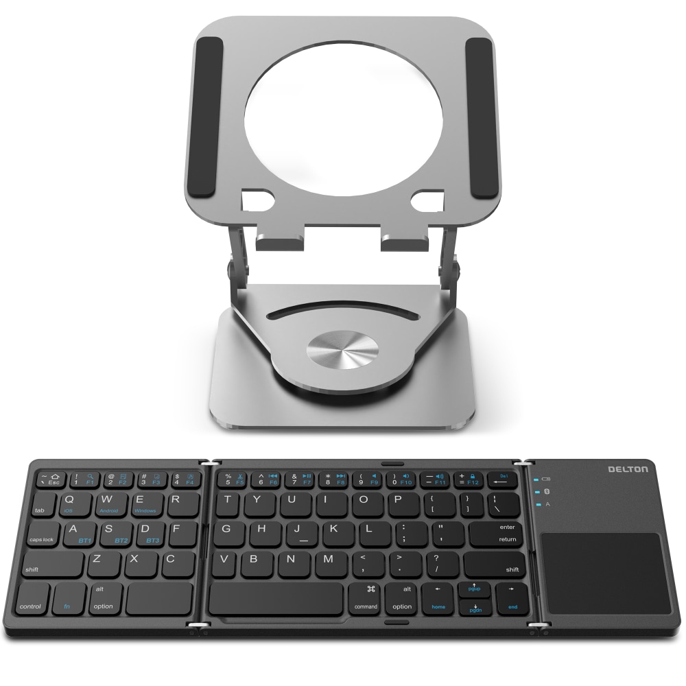 Delton F75/SW60 Bluetooth Foldable Computer Keyboard and Adjustable Tablet Stand, Black/Silver, Total Qty 1 MPN:DKBF75KT1