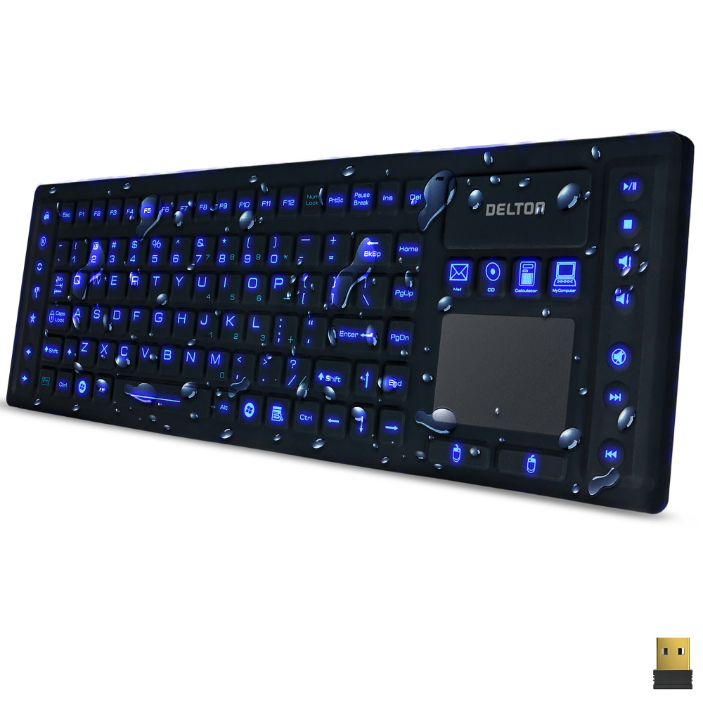 Delton M90 Medical Grade Airtight Waterproof Wireless Backlit Computer Keyboard With Touchpad, Black MPN:DKBWM90-WB