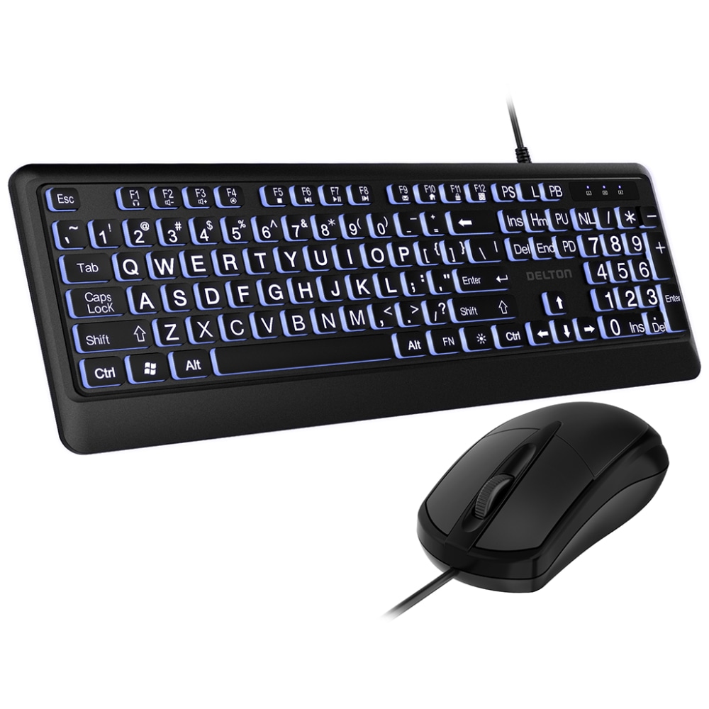Delton KB20 Large Print Big Key Backlit Wired Keyboard, Black, Total Qty 1 MPN:DKMBG20-U
