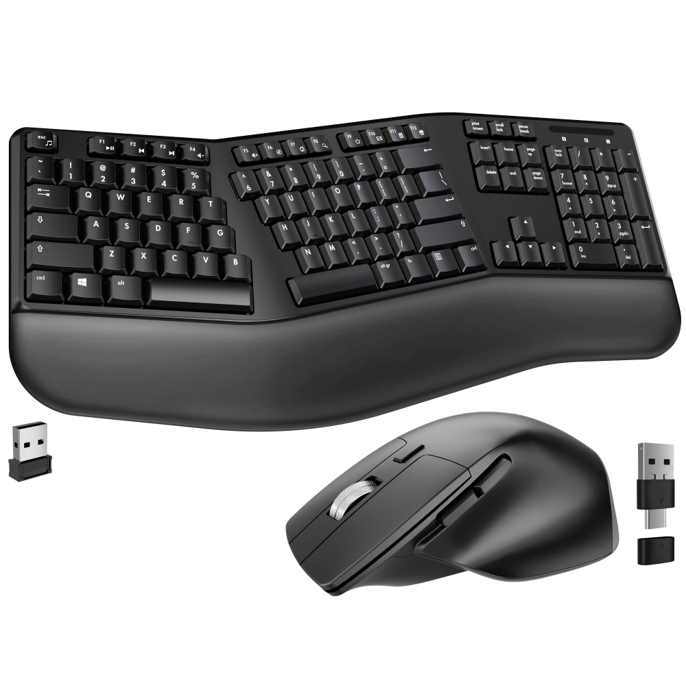 Delton KB200 & S18 Ergonomic Wireless Battery Keyboard And Mouse Set, Black, Total Qty 1 MPN:DKMKITERG18-WB
