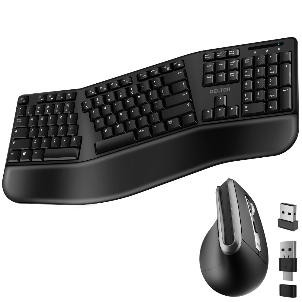 Delton G20 Ergonomic Wireless Keyboard And Mouse Combo, Black MPN:DKMKITERG20-WB