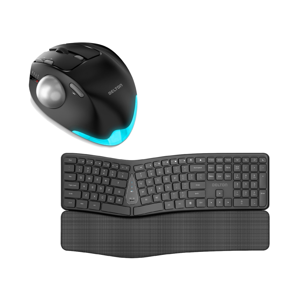 Delton E250 Wireless Ergonomic Keyboard and Trackball Mouse Combo, 2.4GHz/USB Dongle, Black, Total Qty 1 MPN:DKWE250WBBD1