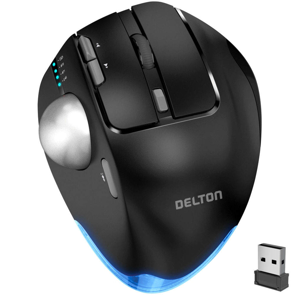 Delton T100 Wireless Trackball Rechargeable Mouse, Black, Total Qty 1 MPN:DMST100-WB
