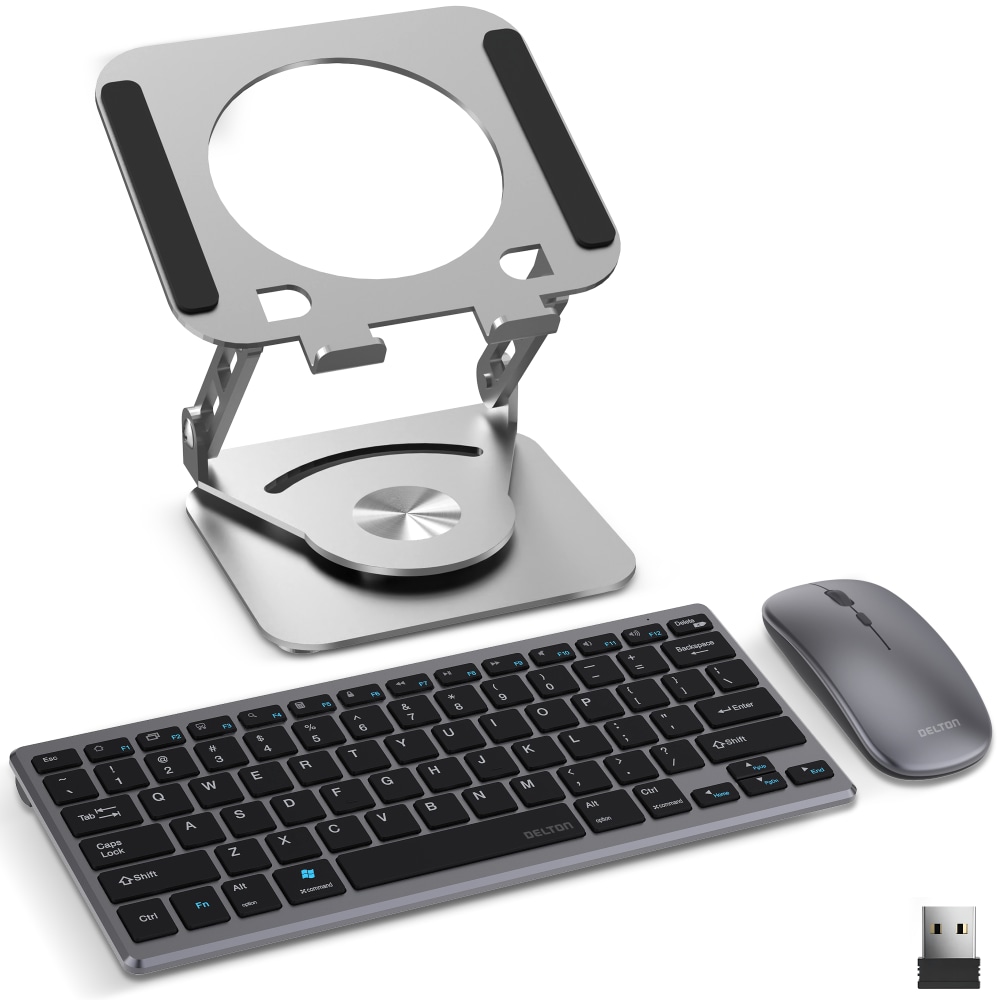 Delton Wireless Keyboard, Mouse and Tablet Stand Bundle, Silver, Total Qty 1 MPN:DTTKITMIN35SW60