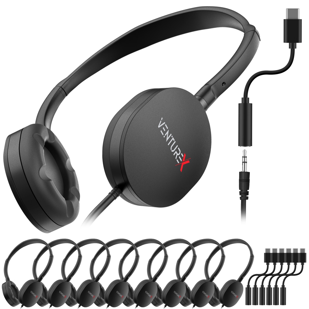 VentureX K22 Wired Kids Headsets, 3.5mm/USB-C, Black, Total Qty 50 MPN:VHPK22BD1M50