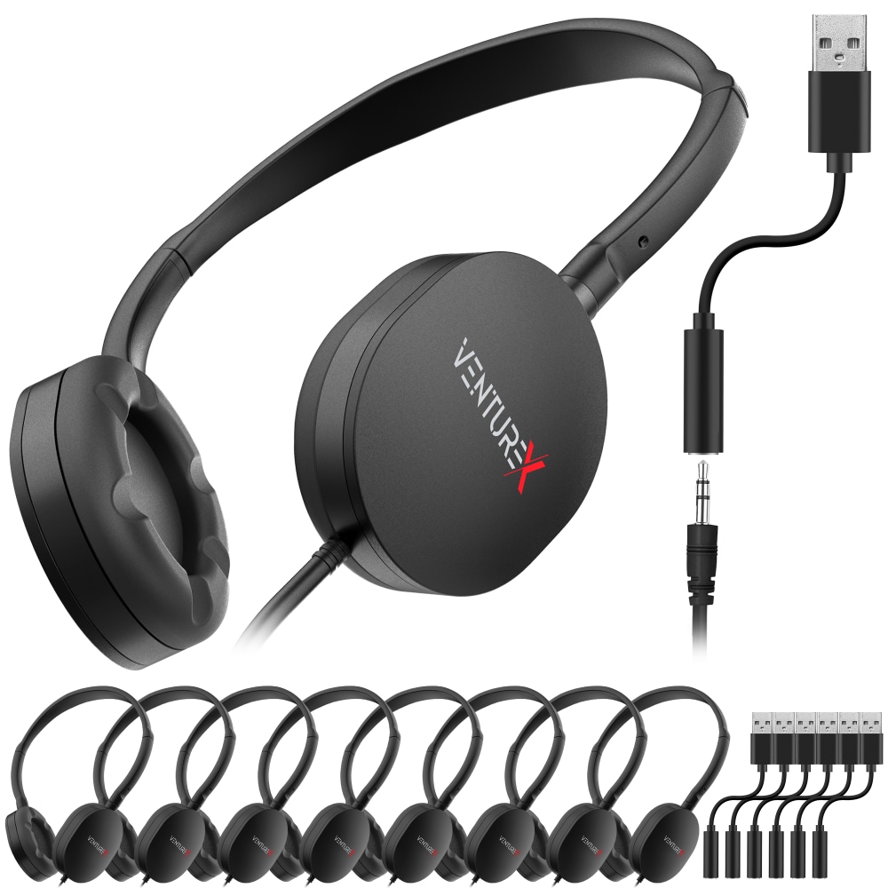 VentureX K22 Wired Kids Headsets, 3.5mm/USB-A, Black, Total Qty 50 MPN:VHPK22BD2M50