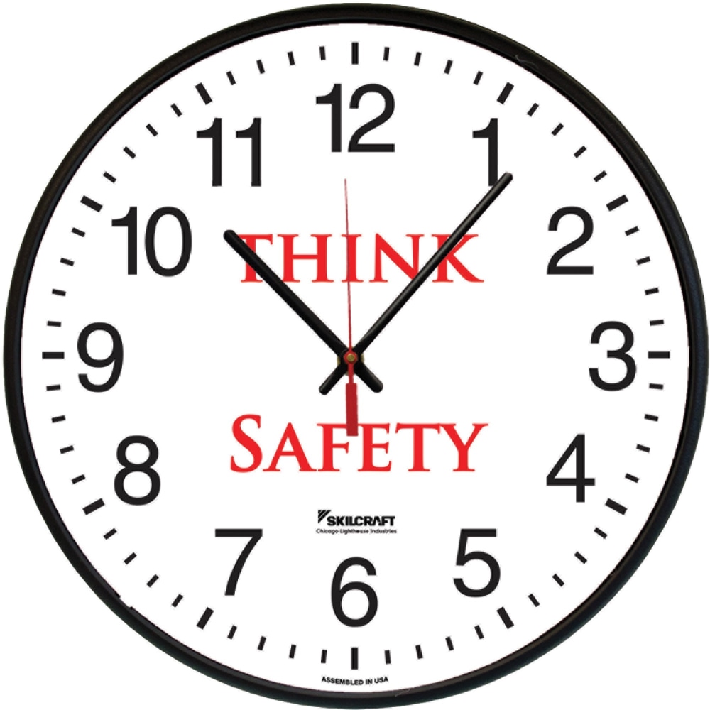 SKILCRAFT Think Safety Message Wall Clock - Analog - Quartz - Plastic - TAA Compliant MPN:6986558