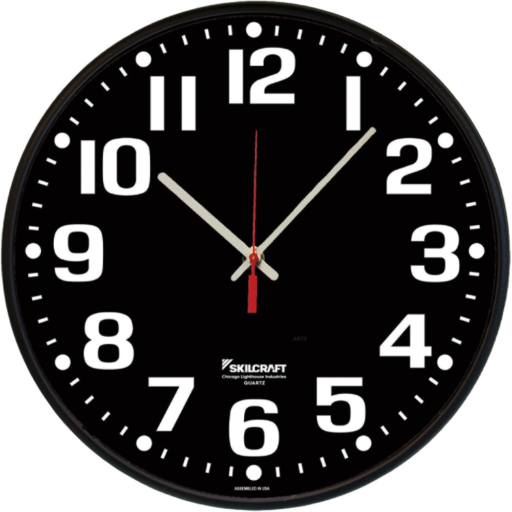 SKILCRAFT High Contrast Quartz Wall Clock, 12-3/4in MPN:6986561
