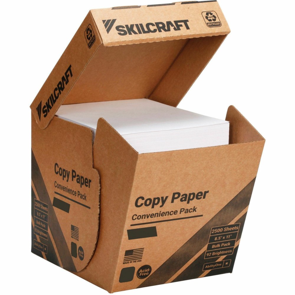 SKILCRAFT Bulk Convenience Pack Copy Paper - 92 Brightness - Letter - 8 1/2in x 11in - 20 lb Basis Weight - White - 2500 Sheets - 2500 / Box MPN:7253060