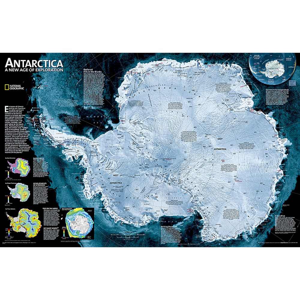 National Geographic Antarctica Satellite Map, Laminated, 31.25in x 20.25in MPN:NGMRE00620144