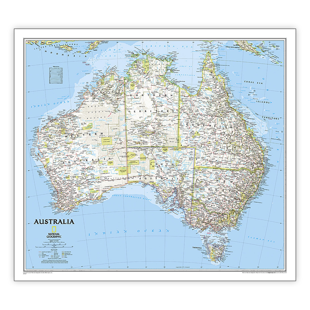 National Geographic Australia Classic Map, Laminated, 30.25in x 27in MPN:NGMRE00620146