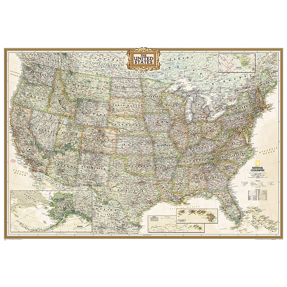National Geographic United States Executive Map, Enlarged and Laminated, 69.25in x 48in MPN:NGMRE00620117