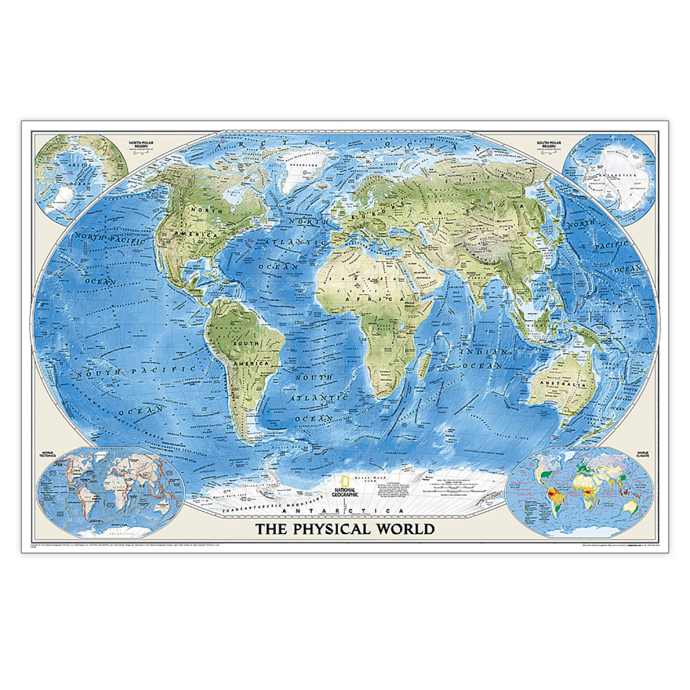 National Geographic World Physical Map, Enlarged and Laminated, 69.25in x 46.25in MPN:NGMRE00620133