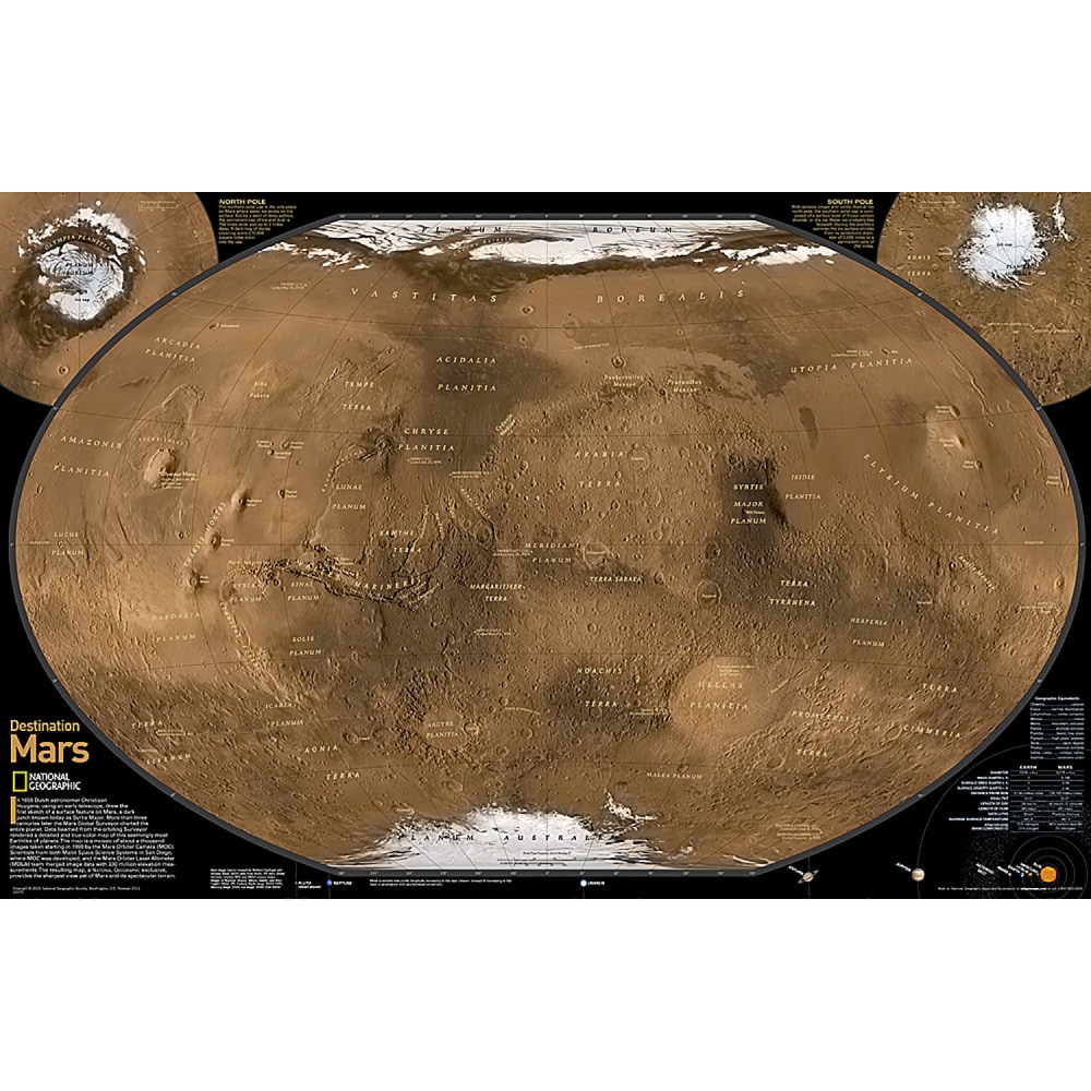 National Geographic Destination Mars: 2-Sided Map, Laminated, 31.25in x 20.25in MPN:NGMRE00620141