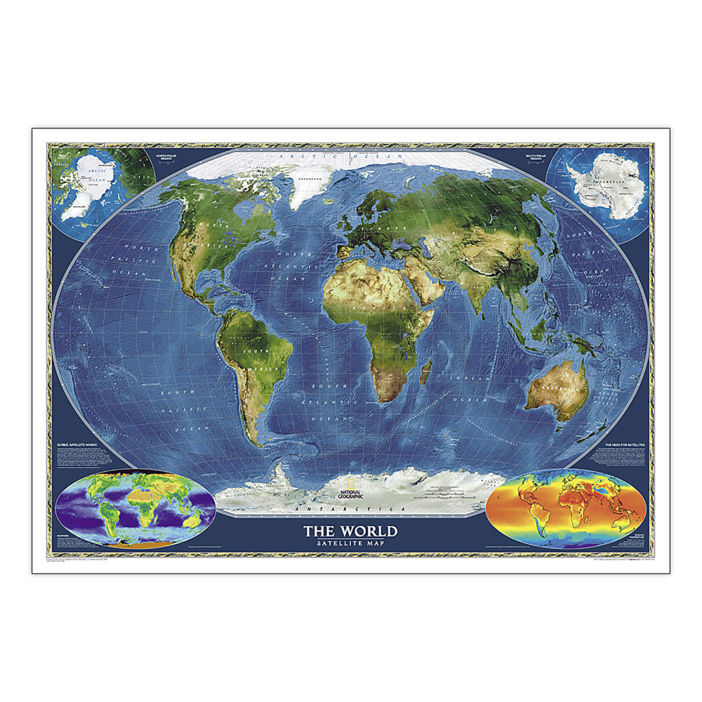 National Geographic World Satellite Map, Laminated, 43.5in x 30.5in MPN:NGMRE00622011