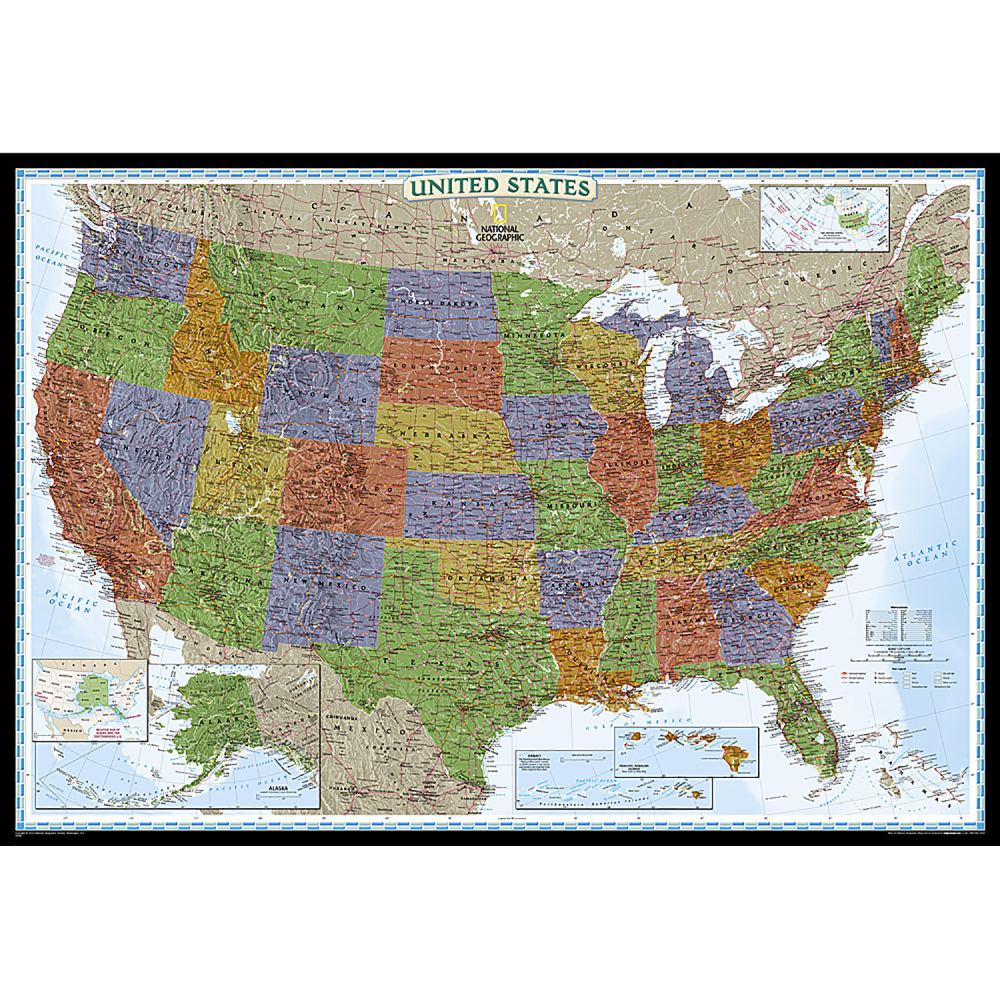 National Geographic United States Decorator Map, Enlarged and Laminated, 43.5in x 30.5in MPN:NGMRE00622084