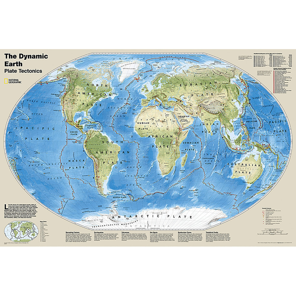 National Geographic The Dynamic Earth, Plate Tectonics Map, Laminated, 36in x 24in MPN:NGMRE01020634