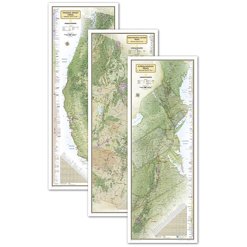 National Geographic Triple Crown Of Hiking Map, In Gift Box, 18 x 48in MPN:NGMRE01021207X