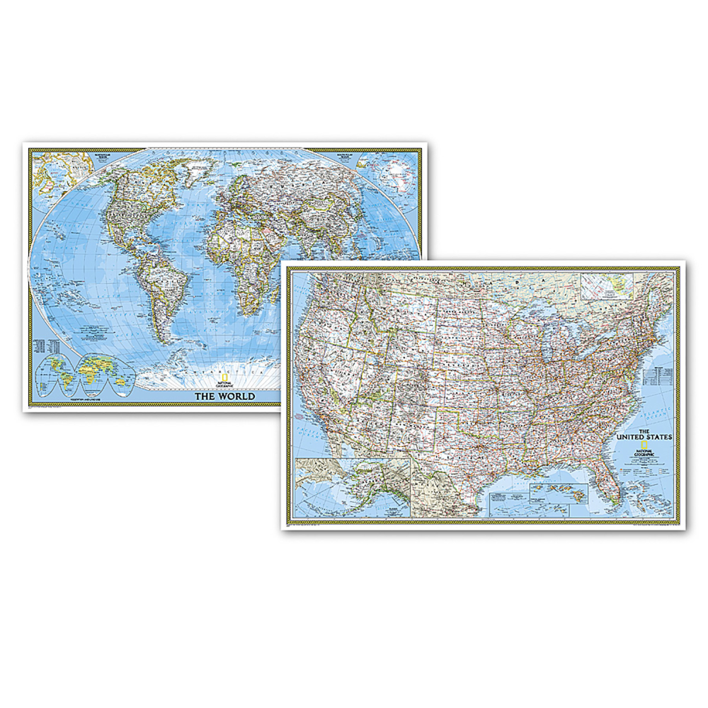 National Geographic World and United States Classic, Poster Size, Map Pack Bundle, 36in x 24in MPN:NGMRE01021231B