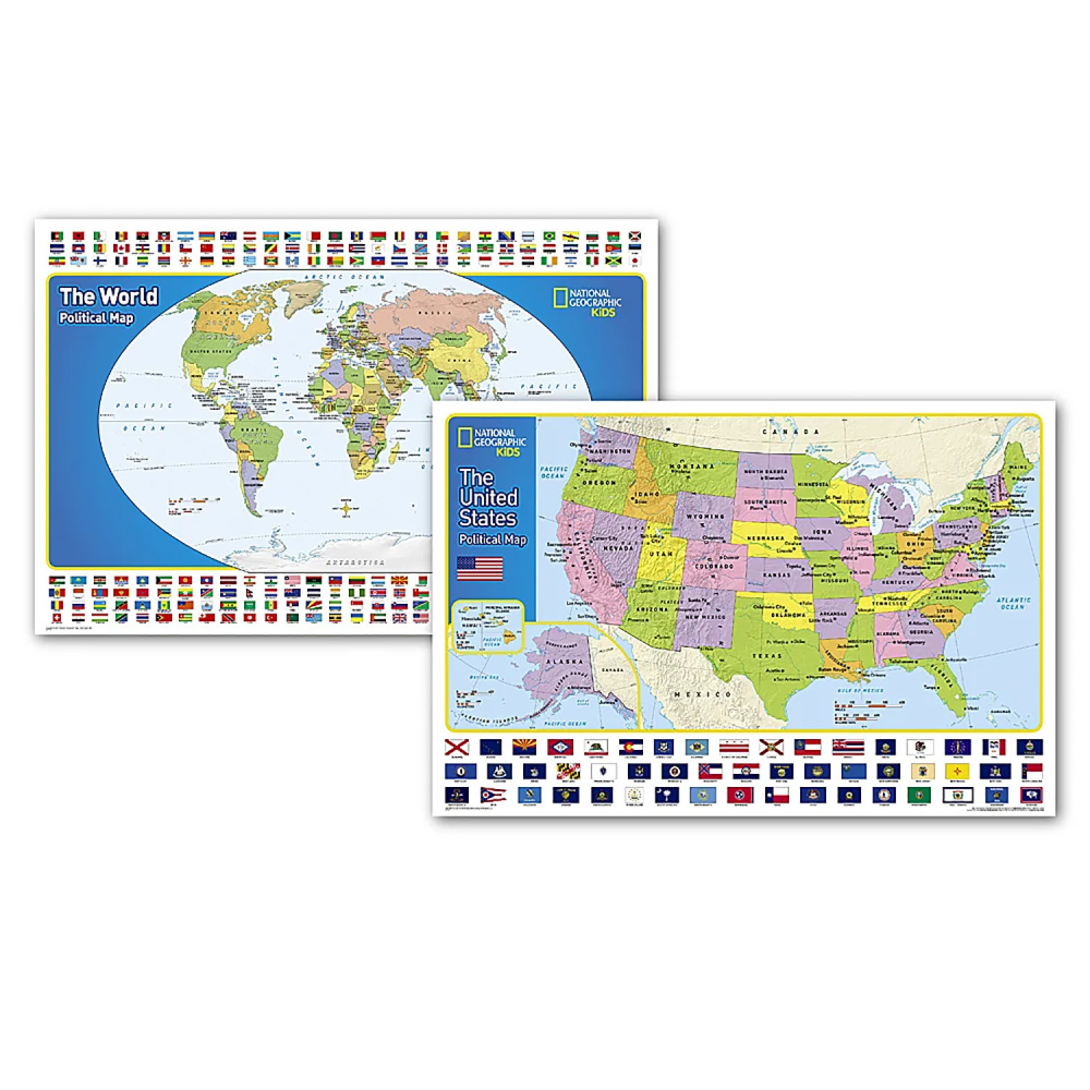 National Geographic World and United States for Kids, Poster Size, Map Pack Bundle, 36in x 24in MPN:NGMRE01021233B
