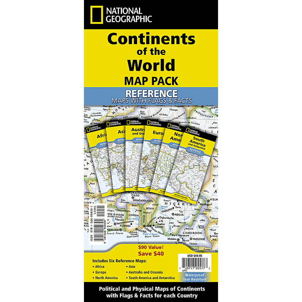 National Geographic Continents Of the World Flags & Facts Map Pack Bundle, Folded: 4.25in x 9.25in, Flat: 25.25in x 18.5in MPN:NGMRE01021236B