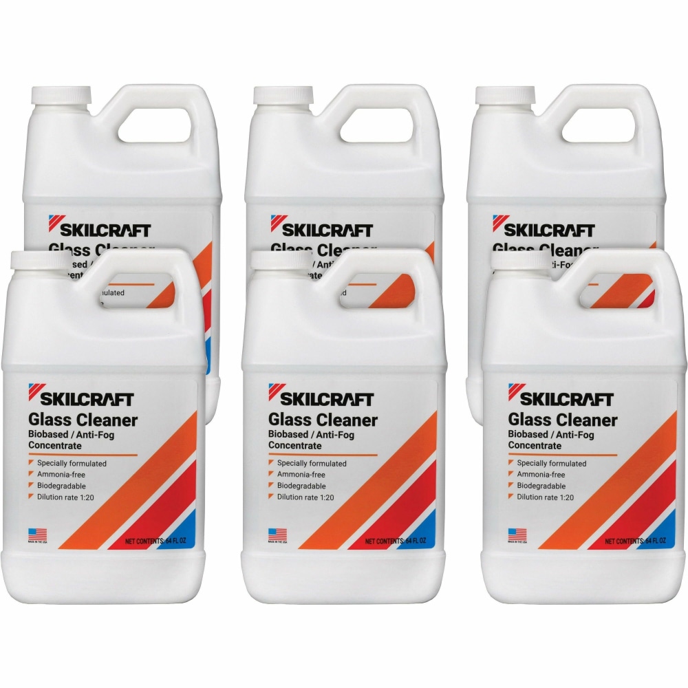SKILCRAFT Heavy-Duty Glass Cleaner, Concentrate, Liquid, 64 fl oz, Case of 6 - 6909999 MPN:6909999