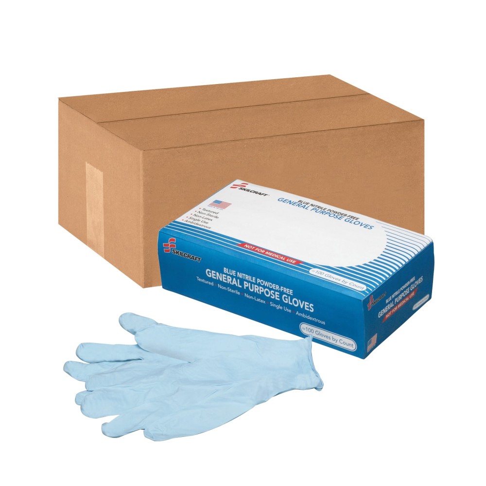 SKILCRAFT Disposable Nitrile General Purpose Gloves, Large, Blue, Box Of 100 MPN:4920178