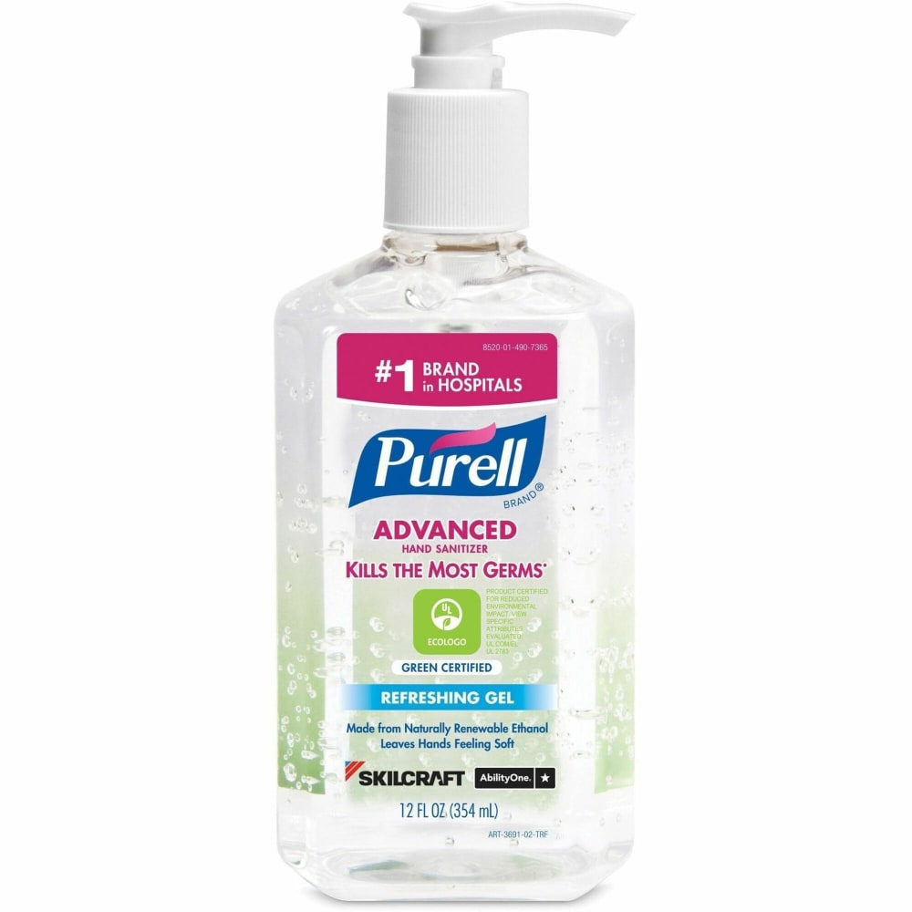 SKILCRAFT Hand Sanitizer Gel - 12 fl oz - Pump Bottle Dispenser - Kill Germs - Hand, Skin - Clear - 12 / Box MPN:4907365