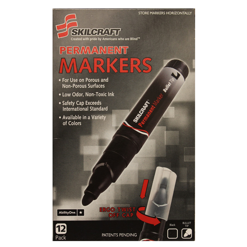 SKILCRAFT Dry-Erase Markers, Bullet Tip, Black Ink, Pack Of 12 Markers MPN:15-00-5655