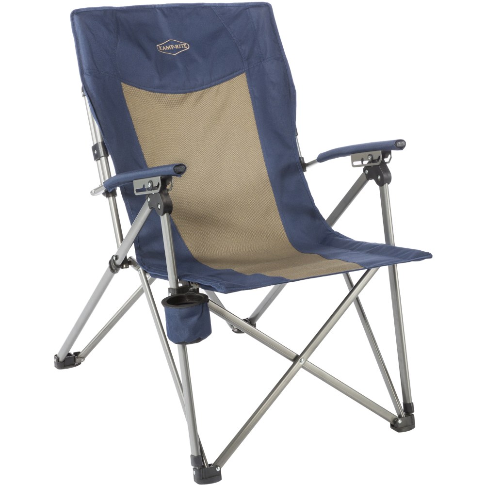 Kamp-Rite Hard Arm Reclining Chair, Tan/Blue MPN:CC133