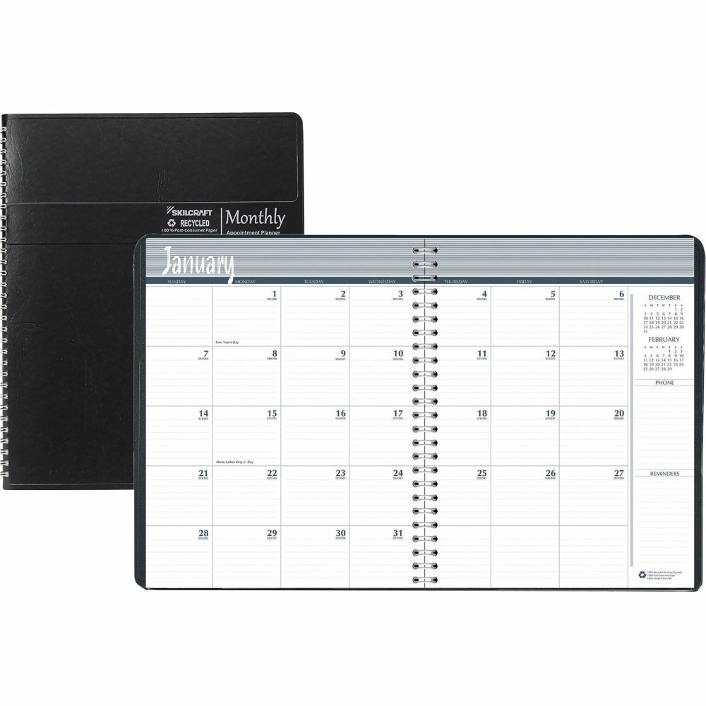 SKILCRAFT Monthly Planner 14-Month w/Cover, 6935567 MPN:6935567