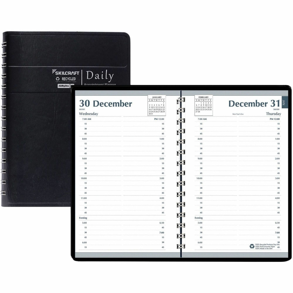 SKILCRAFT 12-Month Daily Appointment Planner, Jan-Dec 2026, Quarter-Hourly, 5in x 8in, 6935599 MPN:6935599