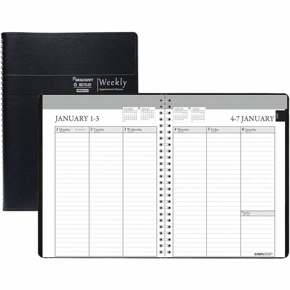 SKILCRAFT Weekly Planner 12-Month w/Cover, Jan-Dec 2026, 6 29/32in x 8 3/4in, 6936156 MPN:6936156