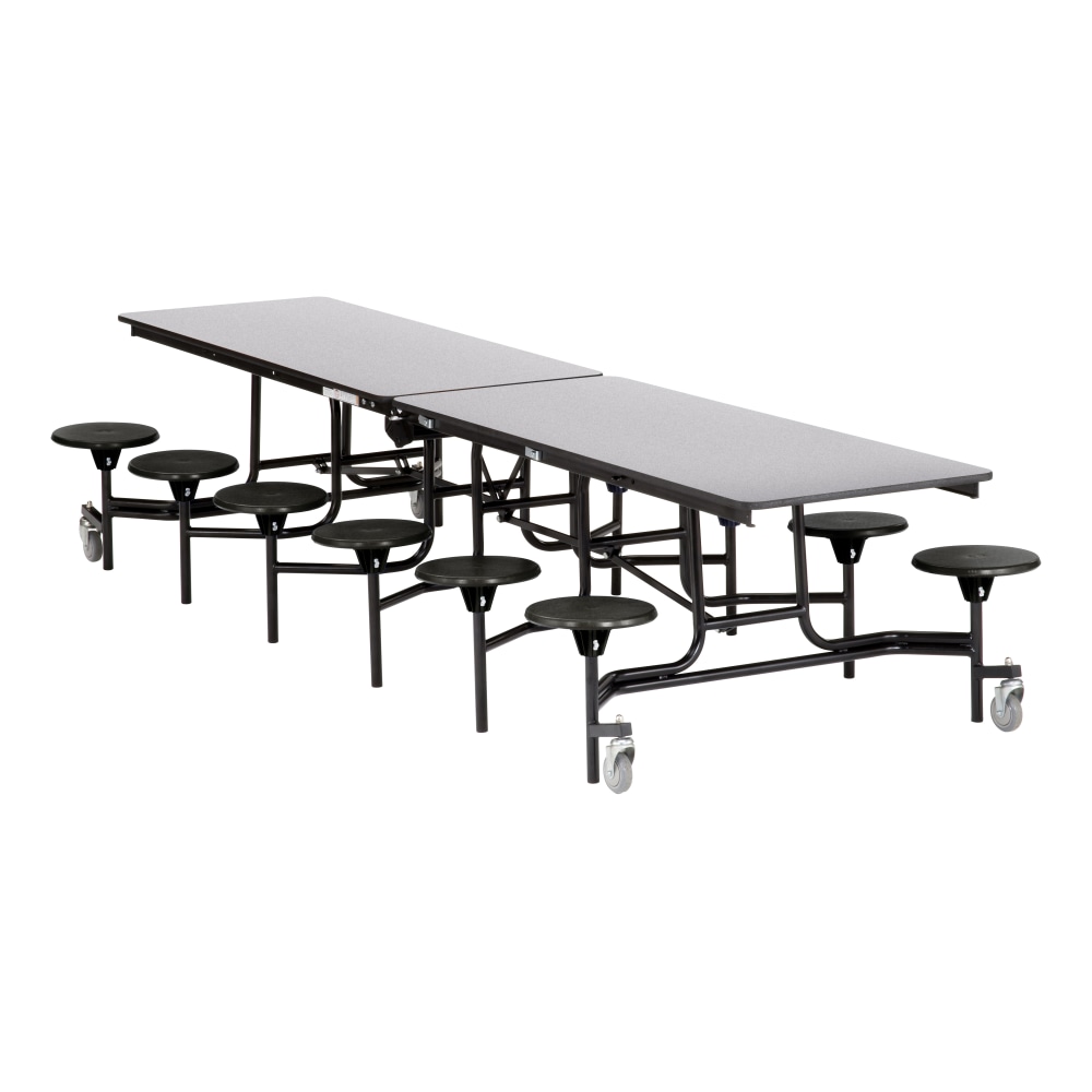 National Public Seating 12ft Rectangle Mobile Cafeteria Table With 12 Stools, Black/Gray Nebula MPN:MTS12-MDPEPCGY10