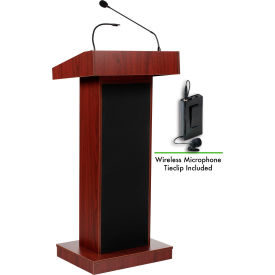 Oklahoma Sound Fixed Height Orator Podium / Lectern & Wireless Tieclip / Lavalier Mic Mahogany 800X-MY/LWM-6