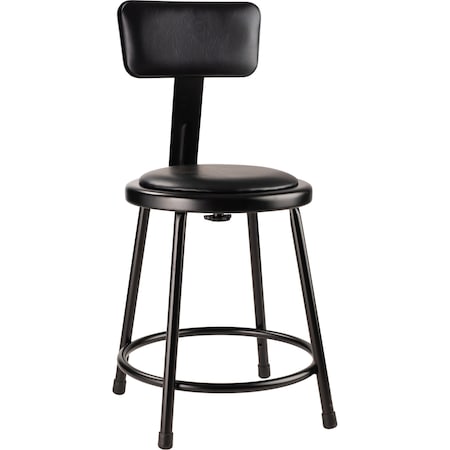 Stool w/Back, Steel, Vinyl, Black, 18
