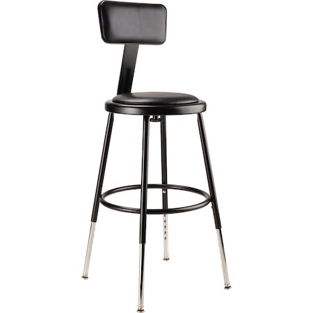 Stool w/Back, Steel, Vinyl, Black, 14