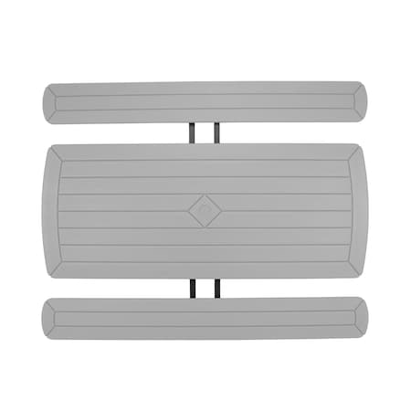 Rectangle Folding Picnic Table, Grey, Plastic, 8 Seats, 72 in L, 29 1/2 in H Overall Plank MPN:BMPT3072-BK02