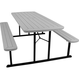 National Public Seating® BMPT Blow Molded Folding Picnic Table Speckled Gray Top Black Frame BMPT3072-BK02