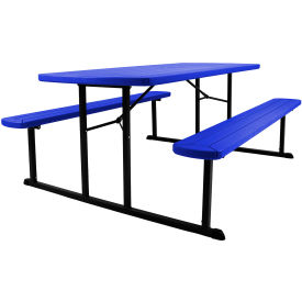 National Public Seating® BMPT Blow Molded Folding Picnic Table Blue Top Black Frame BMPT3072-BK04