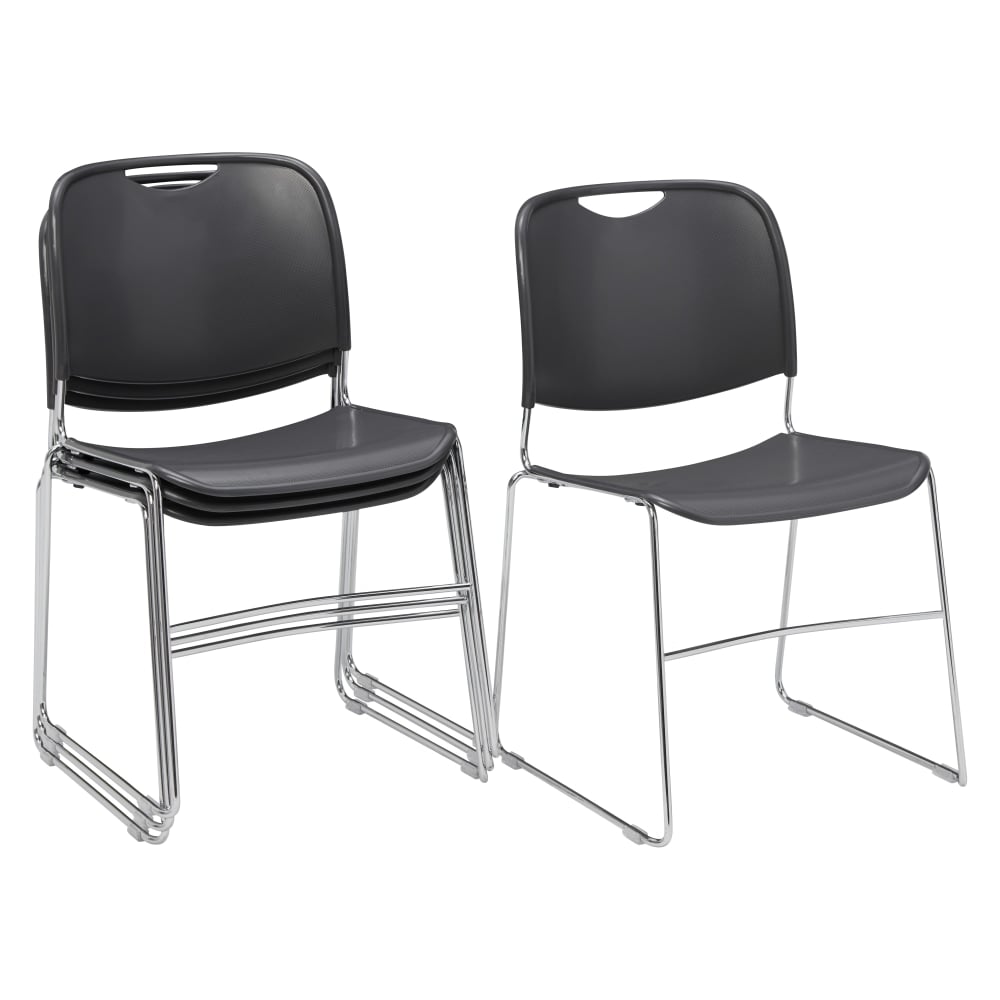 National Public Seating 8500 Ultra-Compact Plastic Stack Chairs, Gunmetal/Chrome, Set Of 4 Chairs MPN:8502/4