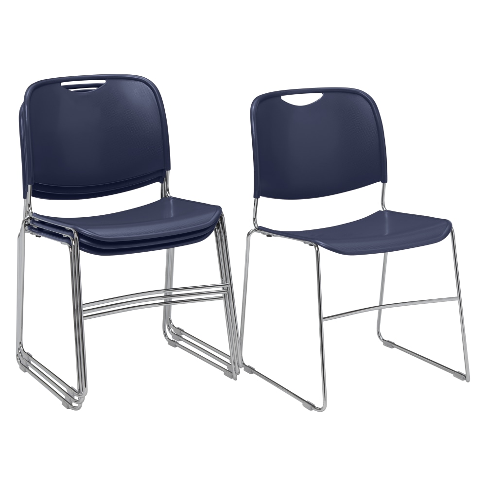 National Public Seating 8500 Ultra-Compact Plastic Stack Chairs, Blue/Chrome, Set Of 4 Chairs MPN:8505/4