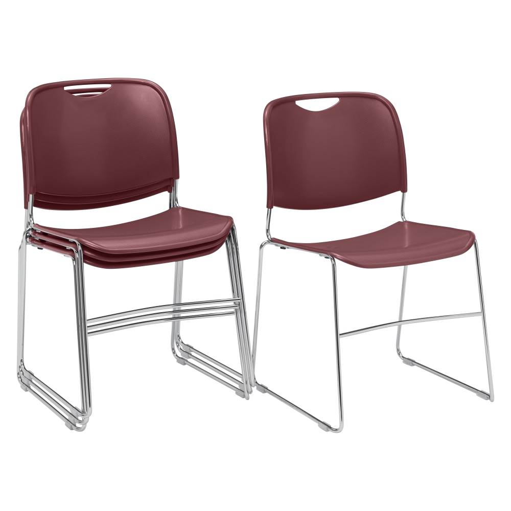 National Public Seating 8500 Ultra-Compact Plastic Stack Chairs, Wine/Chrome, Set Of 4 Chairs MPN:8508/4